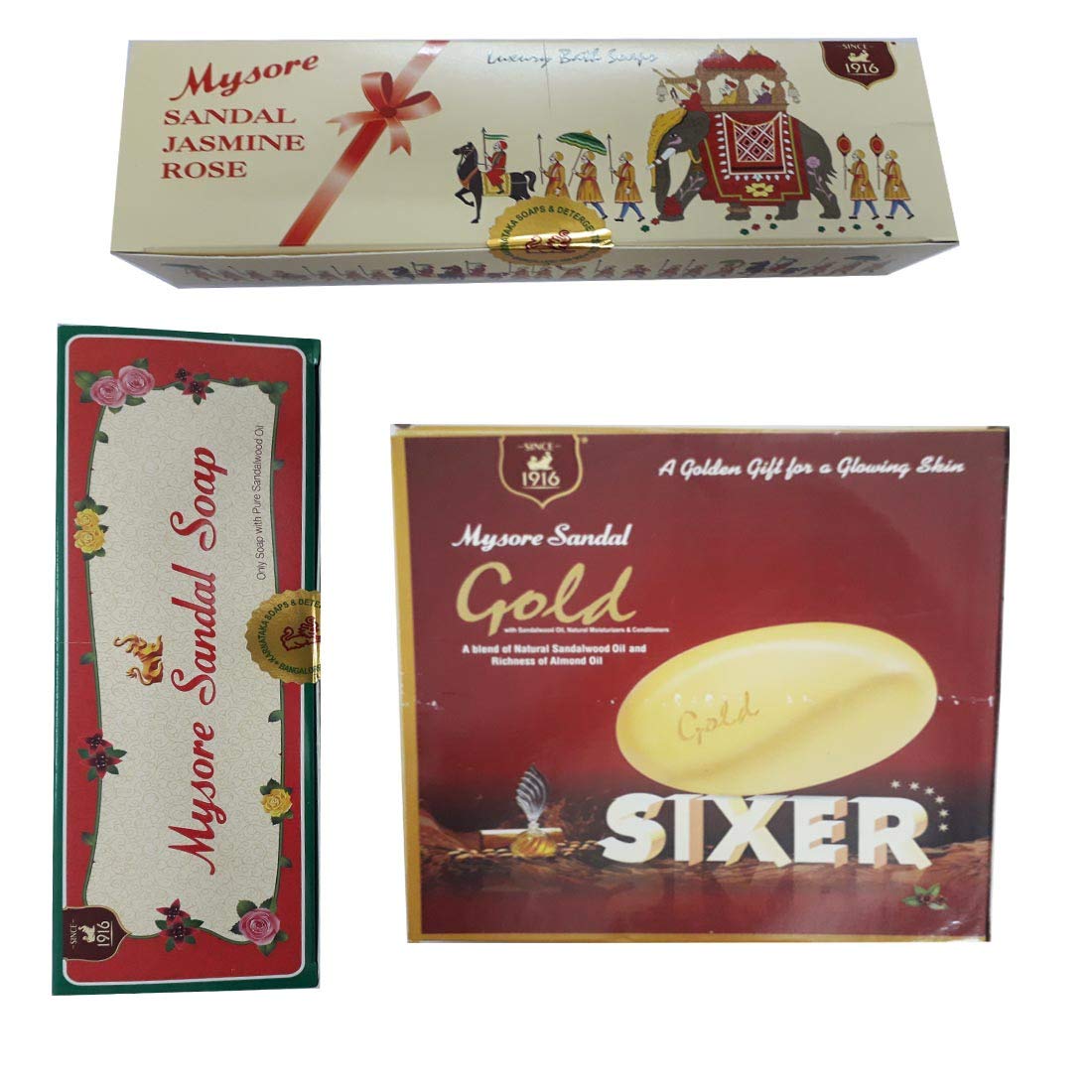 Buy 1 Mysore Sandal Gold Sixer Soap 125gm 1 Mysore Sandal Jesmine Rose Soap 150 3gm 1 Mysore Sandal Soap 150 3gm Online At Low Prices In India Amazon In