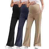 Sweetyweee 3 Pack Women's Maternity Pants Over The Belly Stretchy Pregnancy Sweatpants Bootcut Pregnancy Trousers with Pocket
