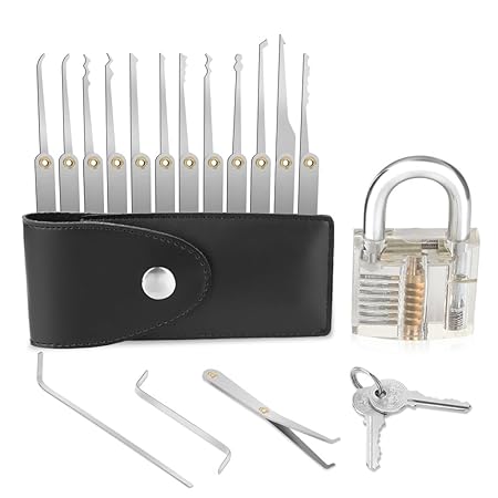 GHB Lockpicking Lockpick set Professionelles 15-teiliges Pick-Set Schlossknacken Schlüssel Extractor Werkzeug + Transparente 