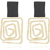 CYV Geometric Square Swirl Wire Spiral Statement Drop Dangle Earrings For Women Fashion Vintage Jewelry