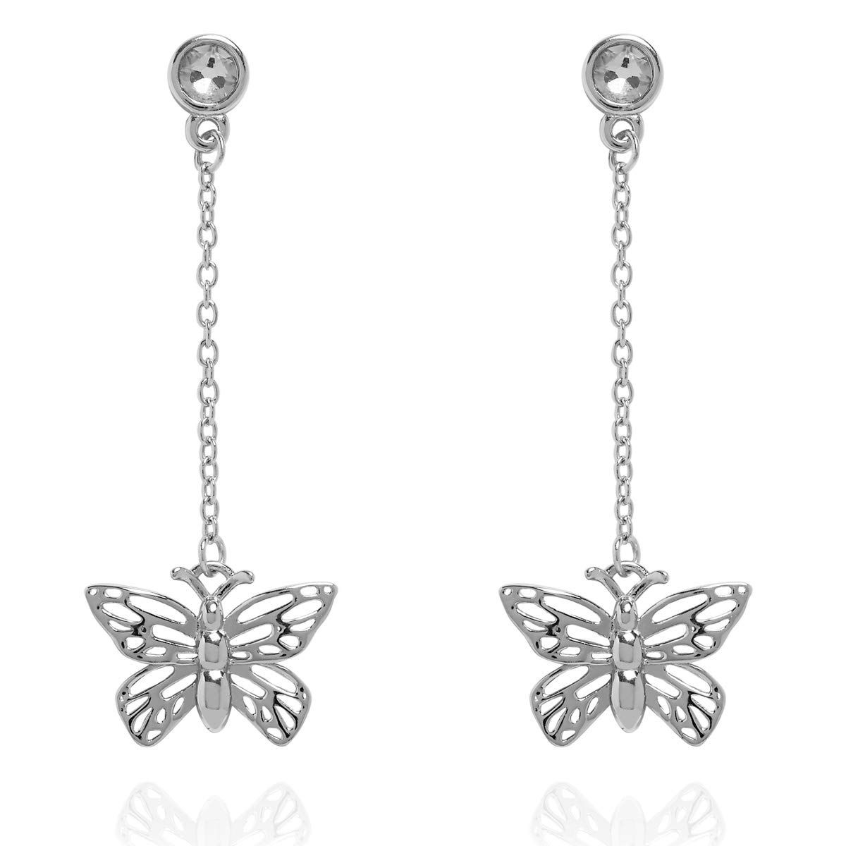 Annie Oak Womens 925 Silver Butterfly Crystal Drop Earrings