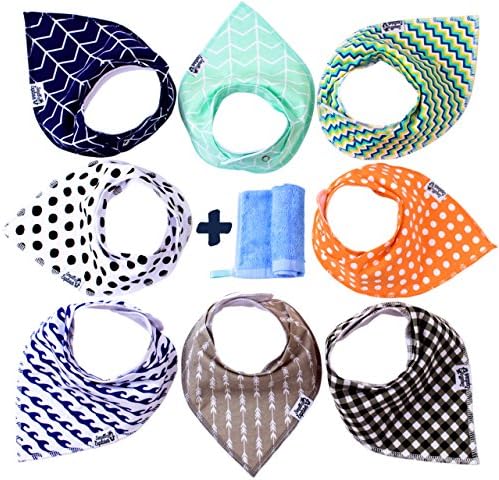 Baby Bandana Drool Bibs For Boys and Girls + Bamboo Washcloth – 8 Pack Unisex Baby Bibs for Teething, Drooling - 100% Organic Cotton, Super Soft, Absorbent and Hypoallergic Gift Set by Small Explorer