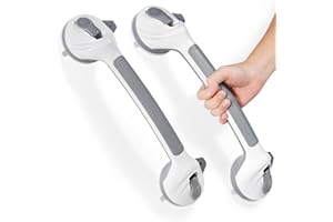 Reyiu Grab Bars for Bathtubs and Showers, 16.5 Inch Handicap Shower Handle Safety with Indicators, Suction Cup Grab Bar for Shower Chair Stool, Seniors, Elderly (2 Pack)