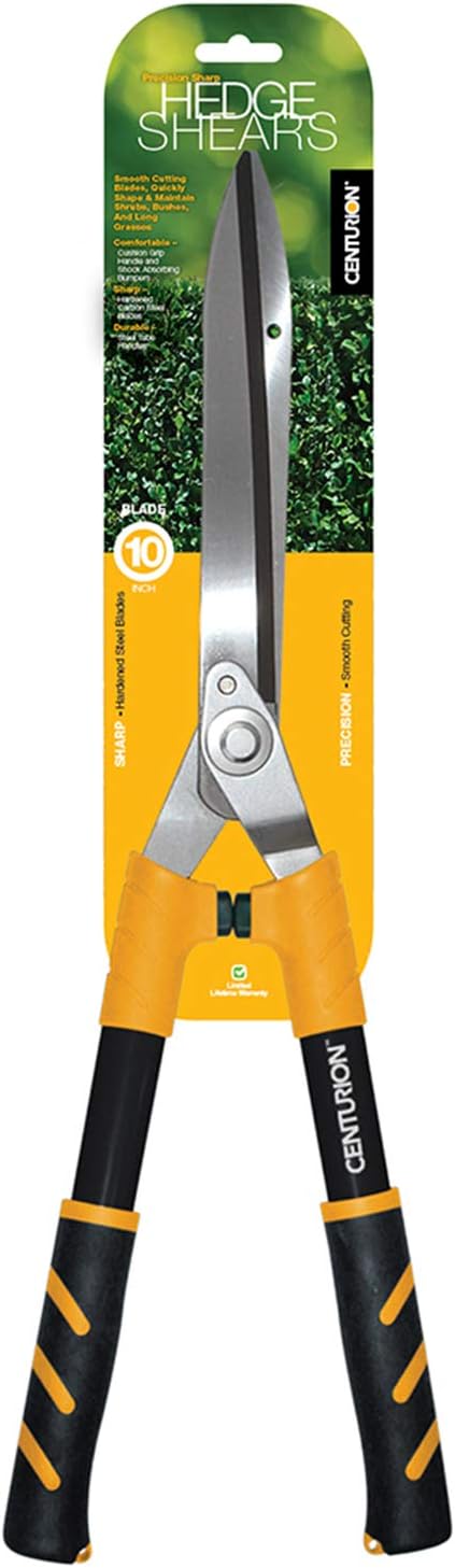 Centurion 208 Hedge Shears with 10-inch Blade, Shock-Absorbing Bumper Aluminum Handles for Trimming Borders, Boxwood, Bushes, Manual Hedge Clippers with Comfort Cushioned Grips : Garden & Outdoor