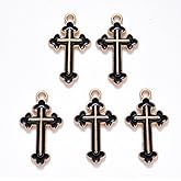 KitBeads 100pcs Enamel Cross Charms - Black Christ Alloy Jesus Crucifix for Jewelry Making Bracelets Necklace Bulk