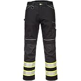 Portwest F142 Men's Work Pants Ten Pocket Reinforced Panels | Segmented Reflective Tape, Kingsmill 65 35 Fabric, 300g Weight
