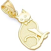 14k REAL Yellow Gold Cat Charm Pendant