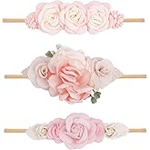 BFNAAgirl Baby Girl Floral Headband Nylon Flower Crown Elastic Hairband 3pcs Hair Accessories Gift for Girls (YM8)