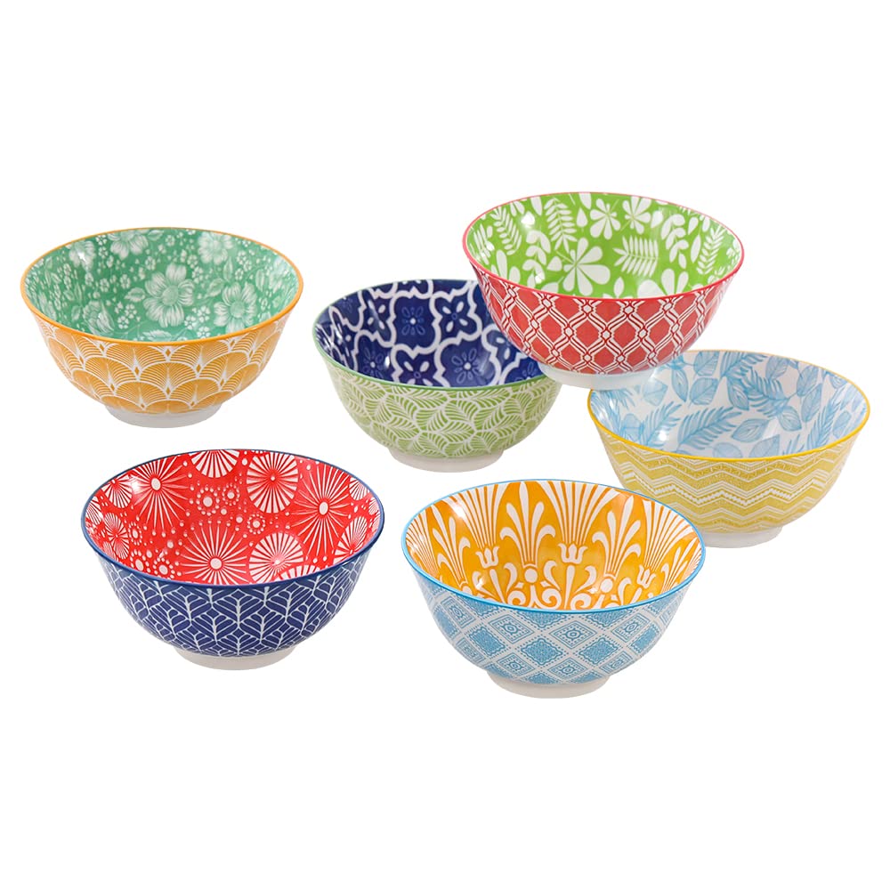 Photo 1 of Cereal Bowl Porcelain Soup Bowls - Ceramic Bowl Set Kitchen 23 oz - 6 Inch Deep Colorful Bowls for Serving Breakfast | Oat | Oatmeal | Ramen | Pho | Noodle - Microwave and Dishwasher Safe - Set of 6
