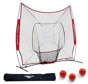 Rukket 7x7 Baseball & Softball Practice Hitting Net PRO Bundle w/ 3 Training Balls & Strike Zone (Lifetime Warranty)