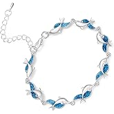 POYAMUSE Dolphin Bracelet with Beautiful Imitation Opal Stone for Women - Beach Vacation Jewelry, Dolphin Gifts