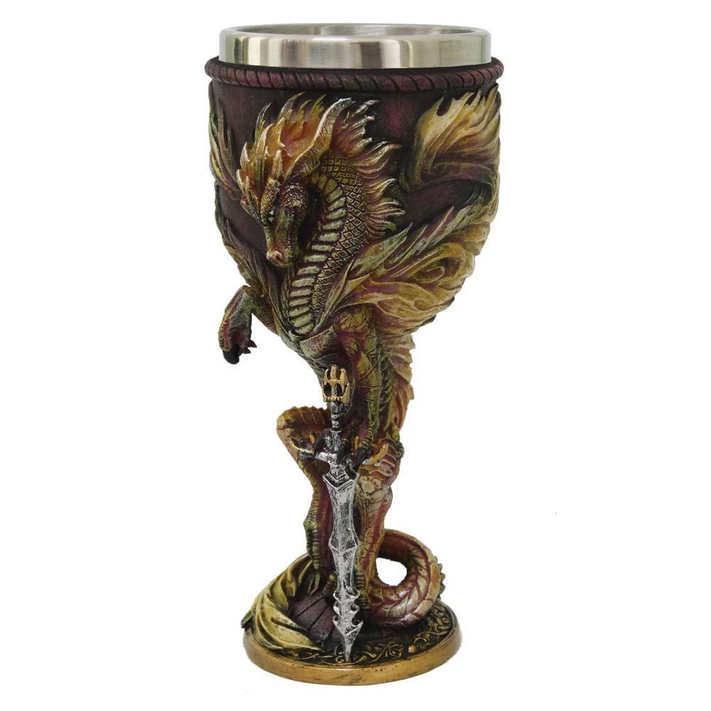 Nemesis Now Ruth Thompson Flame Blade Red Fire Dragon Goblet Glass, 17.8cm