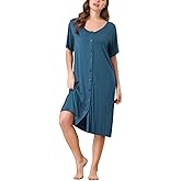 cheibear Womens Modal Nightshirt Soft Button Down Nightgown Short Sleeve Pajama Sleepshirt