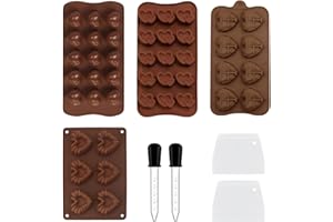 Heart Silicone Mold Set 4 Chocolate Molds 15-Cavity Hearts Double Heart 8-Cavity Diamond Heart 6-Cavity Large Heart with Drop