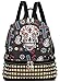 Sugar Skull Day of the Dead Fashion Backpack Punk Art Studded School Bag Biker Daypack Purse Shoulder Bag (Black)