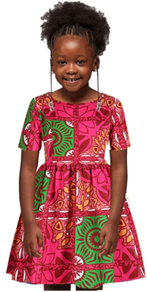 KpopBaby Toddler Girl African Dashiki Dresses, Skirt Ankara Ethnic Sleeveless Sloping Wax Summer Party Print Style Dress