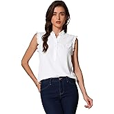 Allegra K Sleeveless Ruffle Top for Women's V Neck Button Down Tank Basic Shirt Tops