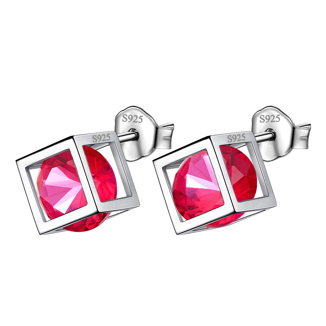 Aurora Tears July Birthstone Earrings 925 Sterling Silver Red Ruby Square Birth Stone Stud Earring Jewellery Gifts for Women and Girls DE0028R — image 1