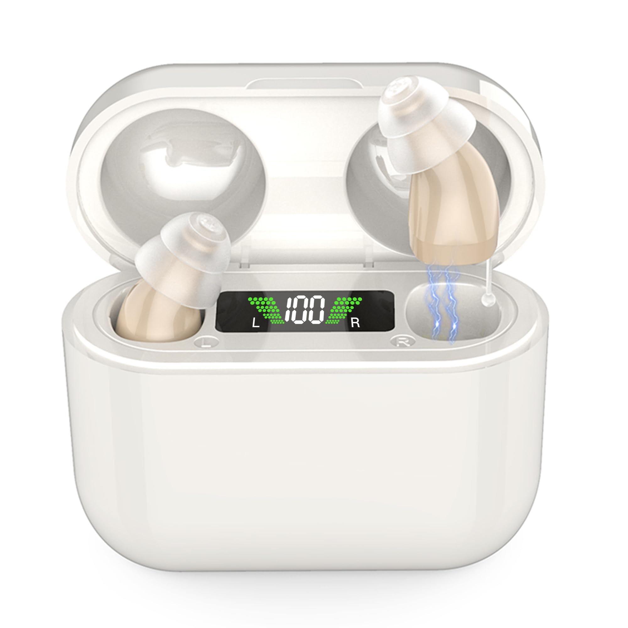 Photo 1 of Hearing Aids for Seniors, Rechargeable Super Mini Hearing Aids with Natural Sound, Intelligent Noise Reduction, Invisible In-Ear Design, Long-Lasting Rechargeable Battery, Easy to Use (Beige)