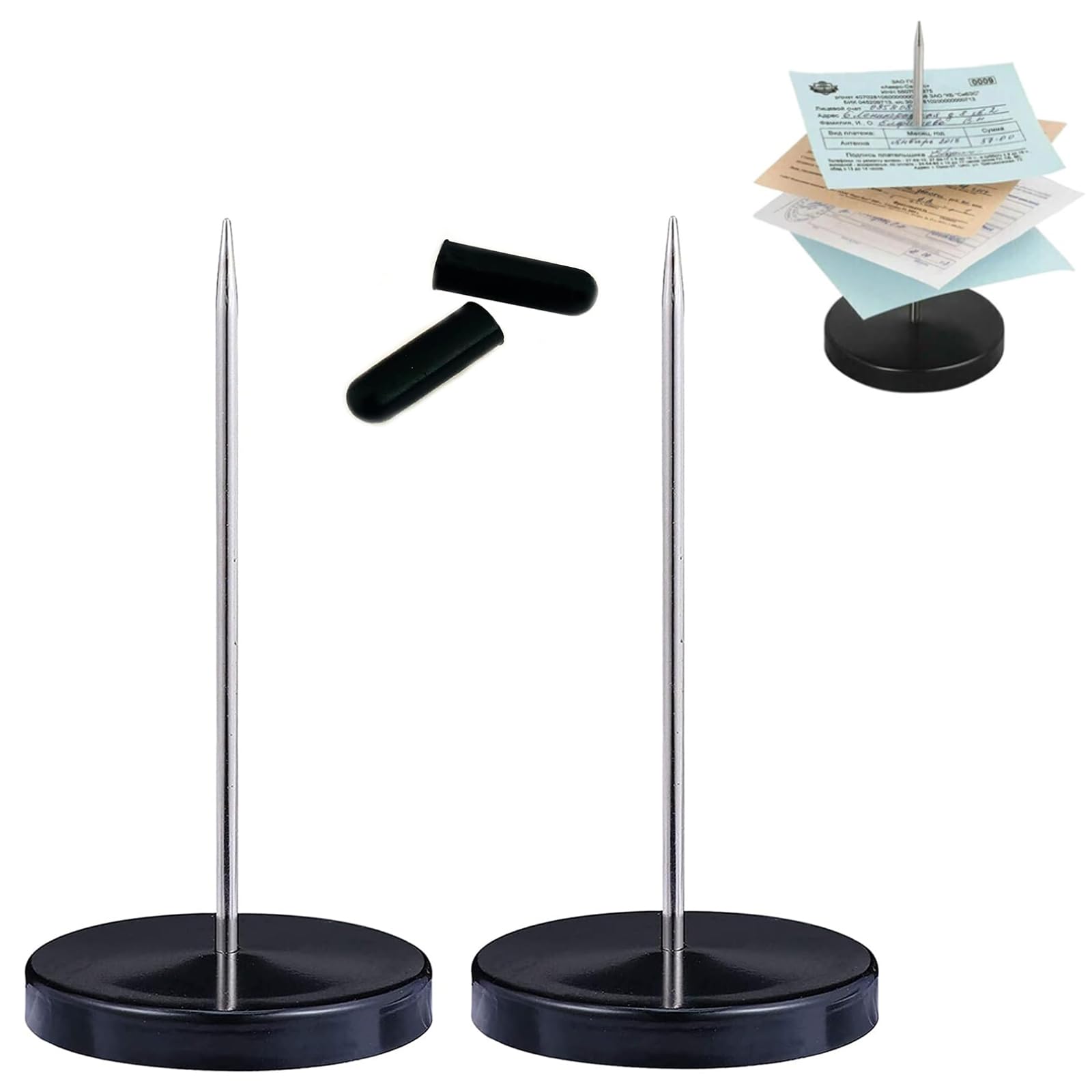 Pack of 2 Memo Holder Spike Paper Spike Receipt Spike Note Holder Black Safety Note Holder Nail Stick with Round Base for Restaurants, Bars, Offices, Retail (Black)