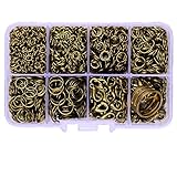 A Box(2000pcs/box) Kit with Antique Bronze Plated 100 Pcs Lobster Claw Clasps 12mm and 1900 Pcs 22 Gauge Open Jump Rings 4mm 5mm 6mm 7mm 8mm 10mm and Jump Ring Open Tool for Jewelry Making Findings