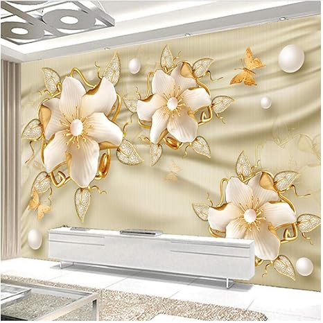Amazon Xbwy 装飾壁画 カスタム写真壁紙3d高級ゴールデンジュエリー花シルクジュエリー壁画結婚式ルーム寝室リビングルーム 0x140cm 壁紙