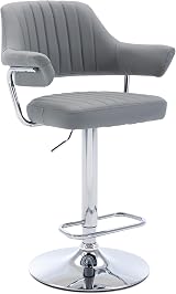 HNNHOME Modern Emper Padded Swivel Faux Leather Bar Stool Light Grey view 1