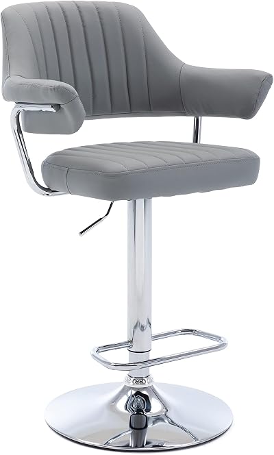 HNNHOME Modern Emper Padded Swivel Faux Leather Bar Stool Light Grey