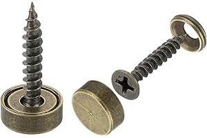 uxcell 8Pcs Brass Decorative Screws with Caps, 12 mm Mirror Screws Cover Self-Tapping Screws for Furniture Fixing, Bronze Col