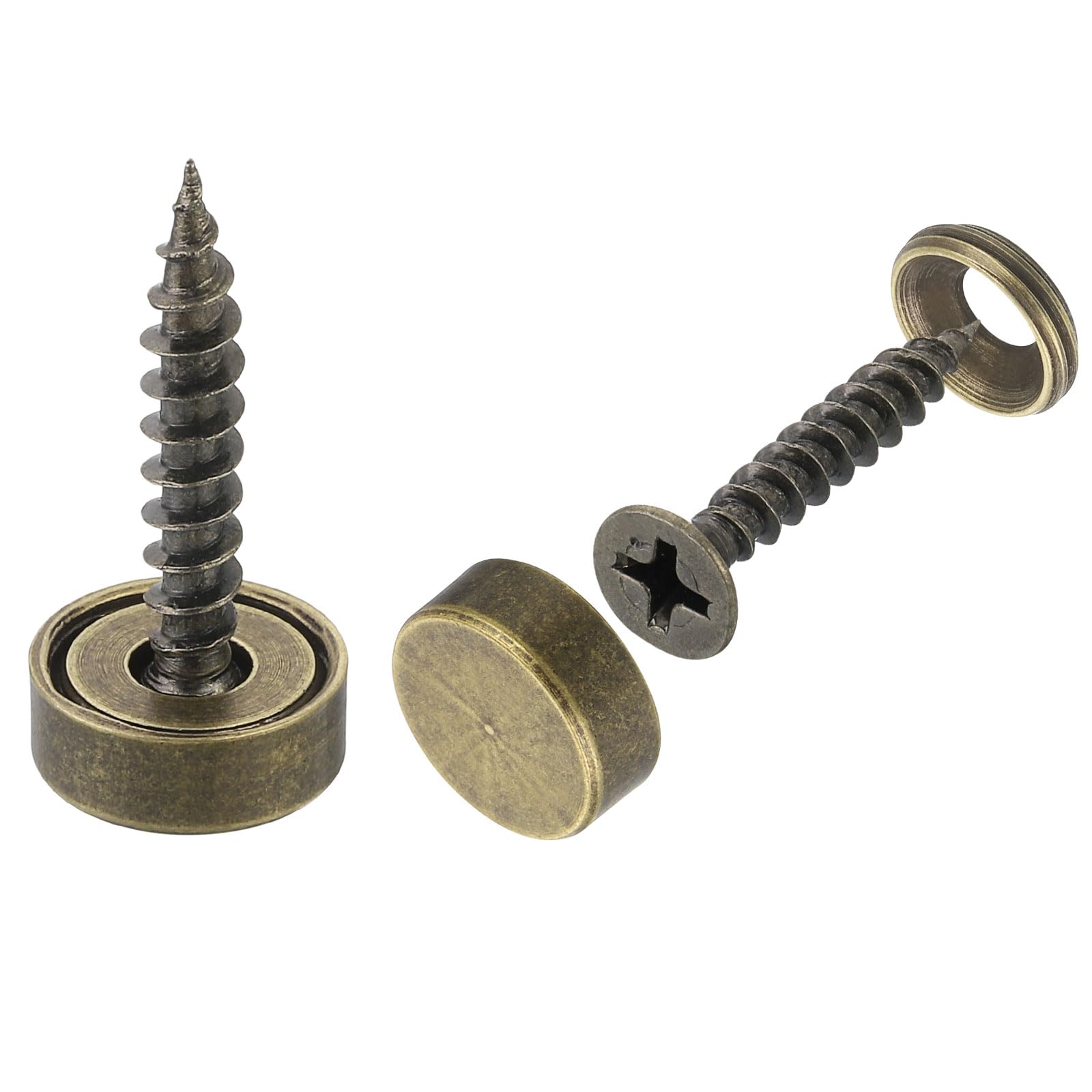 Photo 1 of uxcell 16Pcs Brass Decorative Screws with Caps, 12 mm Mirror Screws Cover Self-Tapping Screws for Furniture Fixing, Bronze Color