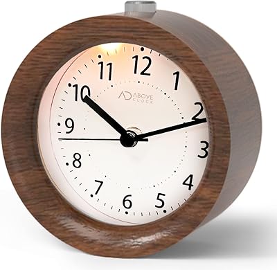 aboveClock Wooden Alarm Clock Bedside with Snooze Night Light Analogue Battery