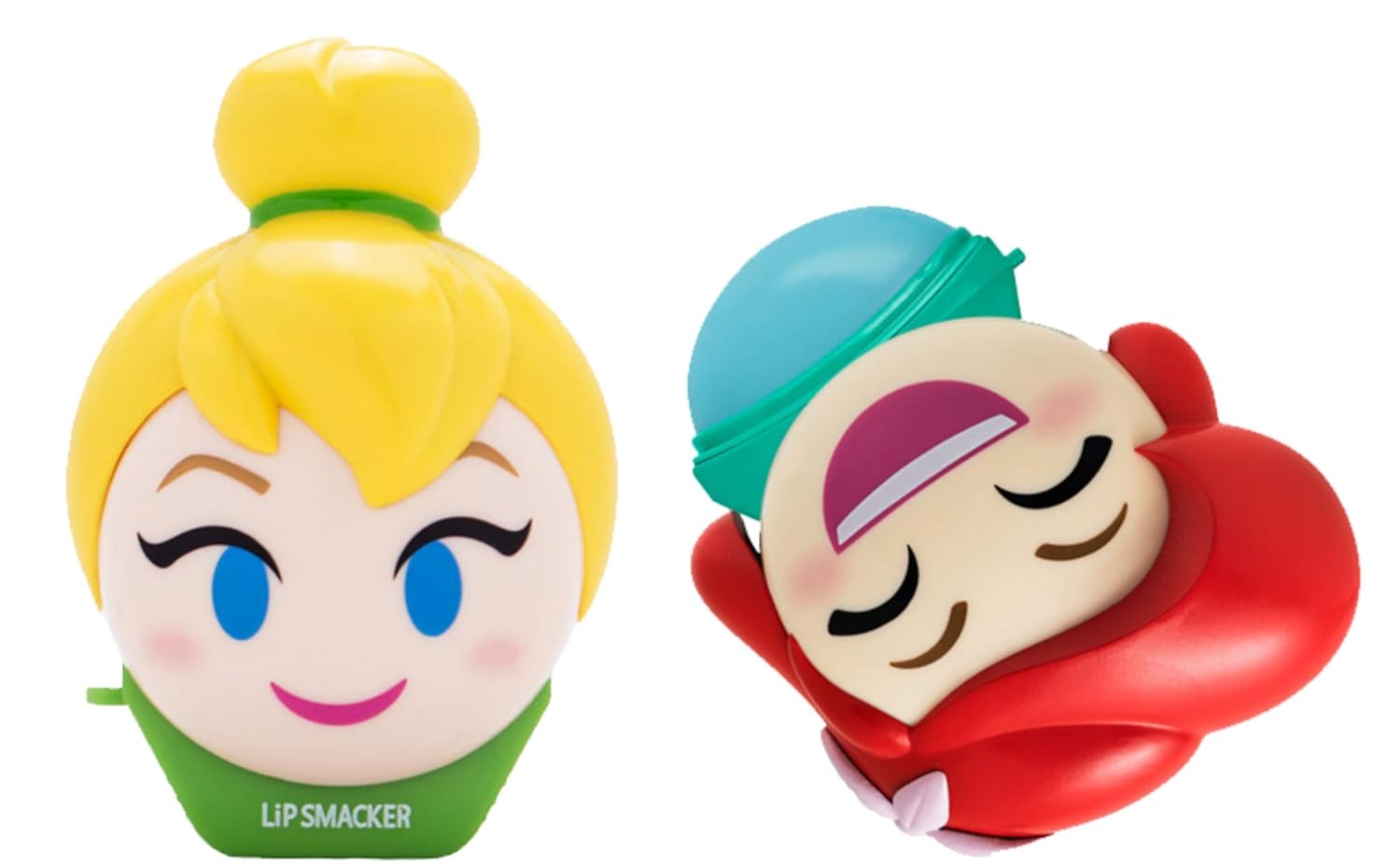 Lip Smacker Disney Emoji Lip Balm Duo, Tinkerbell & Ariel, Feisty Lemon & Tropical Shellfie Flavor : Beauty