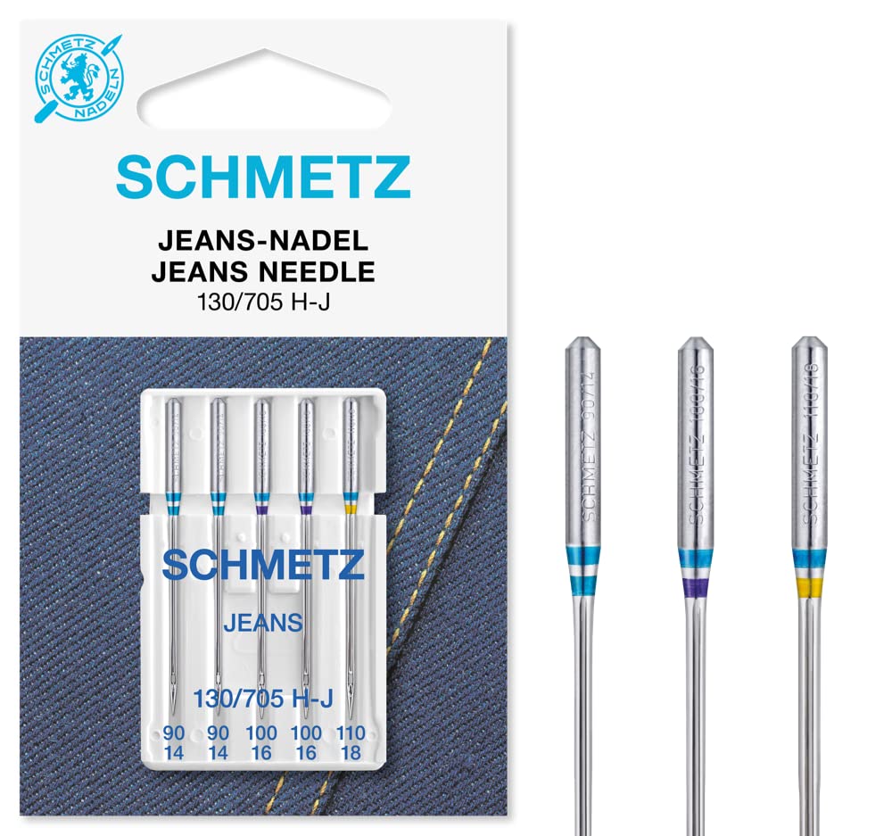 Sewing Machine Needles Schmetz - Jeans (Denim), Various Assorted Sizes 90/14, 100/16 & 110/18, Single Packet
