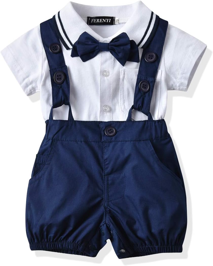 FERENYI US Baby Boys Bowtie Gentleman Romper Jumpsuit Overalls Rompers