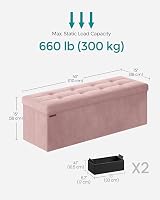 SONGMICS Storage Ottoman Foldable 110 cm Velvet Pink Foot Rest Cube 300 kg view 6