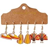 3PCS Thanksgiving Drop Earrings for Women Funny Cute Pumpkin Pie Hazelnut Turkey Earrings Autumn Fall Thanksgiving Holiday Earring Jewelry