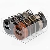 Hualinsyi Belt Organizer,Acrylic Belt Organizer for Closet with Removable Dividers 5 Compartments &amp; Handles Drawer organization and storage for Purse,underwear, Socks,and Ties (2pack)