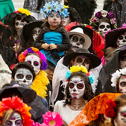 Day of the Dead Face Tattoos, Skeleton Tattoos Temporary, 6 Sheets Halloween Makeup Sugar Skull, Match Day of the Dead Costume, Glitter Red Roses Sugar Skull Tattoo Face, 36 Pcs, 6 Sheets