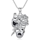 LEECCI Tragedy Comedy Mask Necklace 925 Sterling Silver Masks for Drama Theater Pendant Face Jewelry for Women