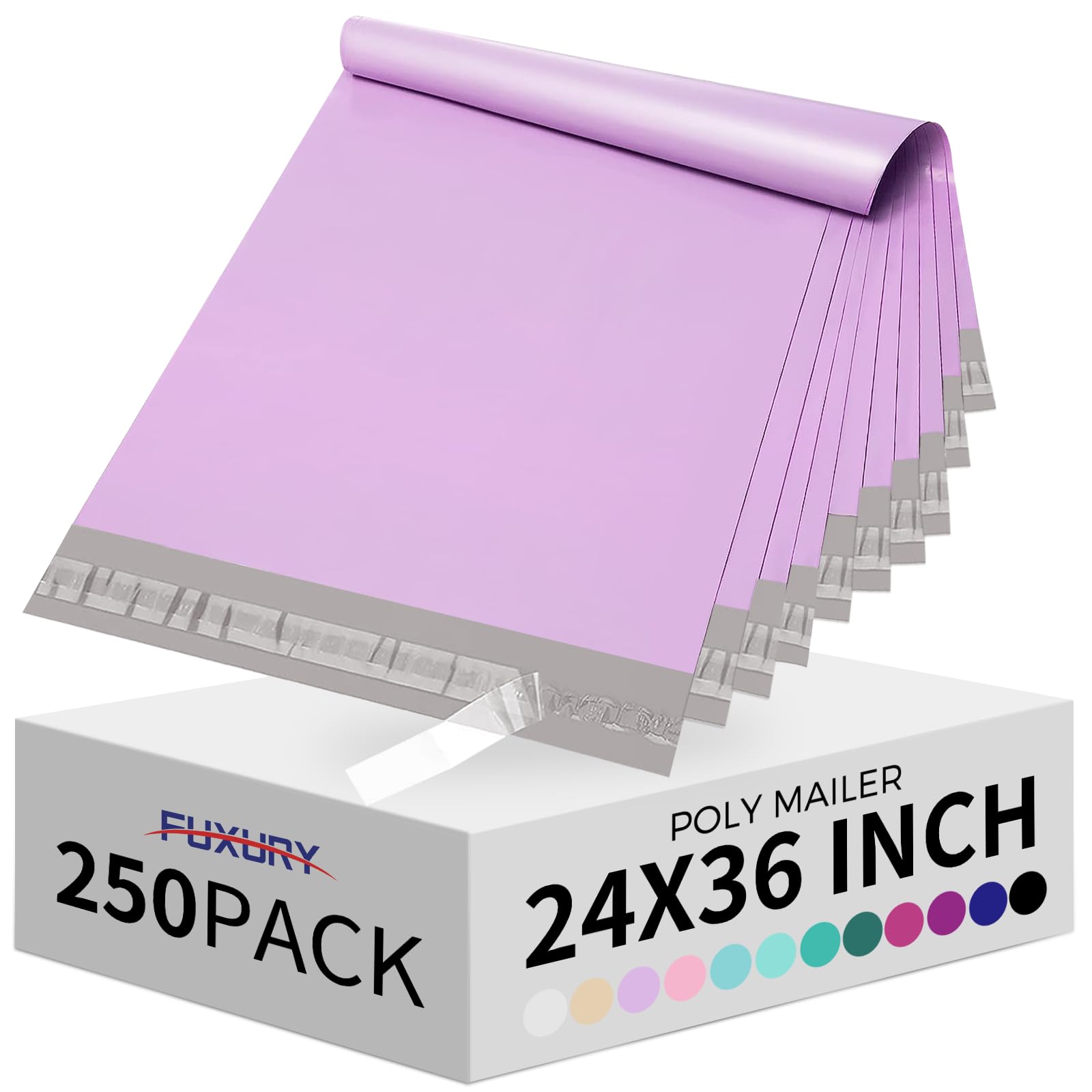Fuxury 250 Pack 24x36" Extra Large Poly Mailers Bulk,Heavy Duty XXL Mailing Envelopes for Clothing,Strong Adhesive Self Seal Big Poly Shipping Bags for Postage Return Books Small Business(Purple) Image