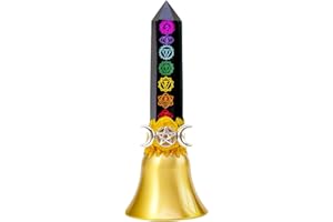 RJINGSHI Super Loud Obsidian Handbells Altar Bells Natural Tower Bell Witch's Bells Call Bells for Meditation, Prayer, Reception, Pet Feeding and Home Decoration (7 Chakras Obsidian, 4.53")
