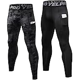 SPVISE 2 or 3 Pack Compression Pants Men Running Leggings Workout Base Layer Athletic Tights with Pockets for Gym Basketball