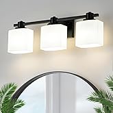 24 Inch Black Bathroom Light Fixtures over Mirror 3 Light Matte Black Vanity Light Milk Glass Makeup Shower Lamp Small Farmho
