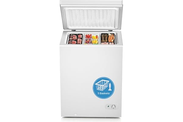 Antarctic Star Chest Freezer 5.0 Cubic Feet Compact Freezer with Removable Baskets, Top Open Door Deep Freezer, 7-Level Adjustable Temperature for Home Dorm, Bar, Basement, Kitchen, White