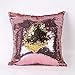 OJIA Stylish Sequin Mermaid Throw Pillow Cover with Magical Color Changing Reversible Paillette Design Faux Suede Decor Cushion Pillowcase 16 X 16 Inch (Pink and Gold)
