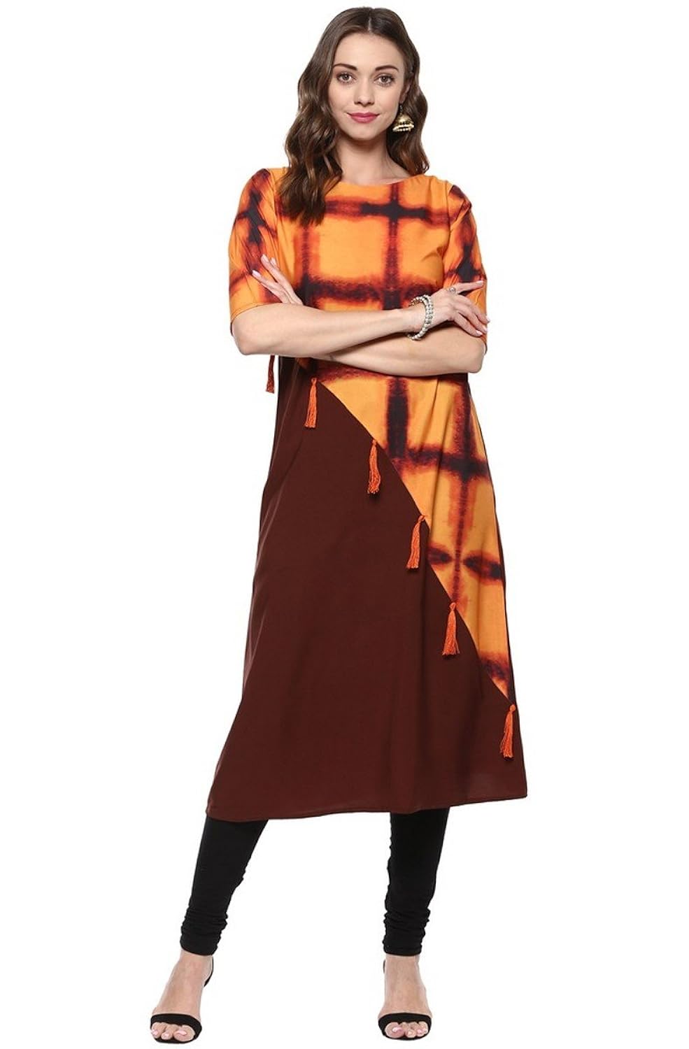 janasya women's multicolor printed crepe a-line kurti