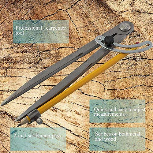 Professional Woodworking Compass with Wing and Pencil Holder, Large Compass for Geometry, Drawing, Drafting, Pencil Compass for Carpenter