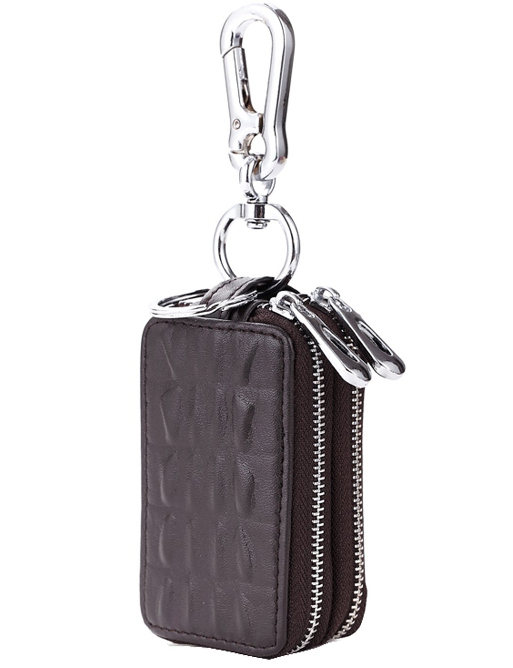 iSuperb Double Zipper Key case Keychain Wallet Holder for Men Women 9x5x3.5cm (Coffee)