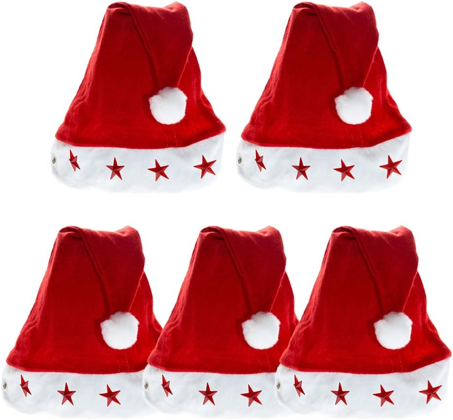 Nicky 5x Santa Claus Hat with LED Light Flashing Christmas Decorative Electronic Lamp Xmas Decoration for Friends and Family