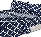 4 Piece Bed Sheets Set (Queen, Blue) Flat Sheet + Fitted Sheet + 2 Pillow Cases, Hotel Quality Brushed Velvety Microfiber, Wrinkle, Fade & Stain Resistant - Luxurious, Comfortable, Breathable, Soft & Extremely Durable - By Utopia Bedding